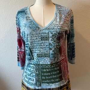 Vintage 90s Multicolor Graphic V-Neck Top